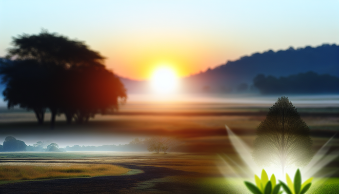 alt_text: A serene landscape with a sunrise, symbolizing growth and New Year's resolutions, featuring inspiring elements.