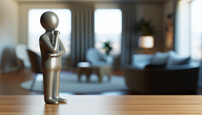 alt_text: Modern interior with a thoughtful figure, symbolizing family dynamics and personal identity.
