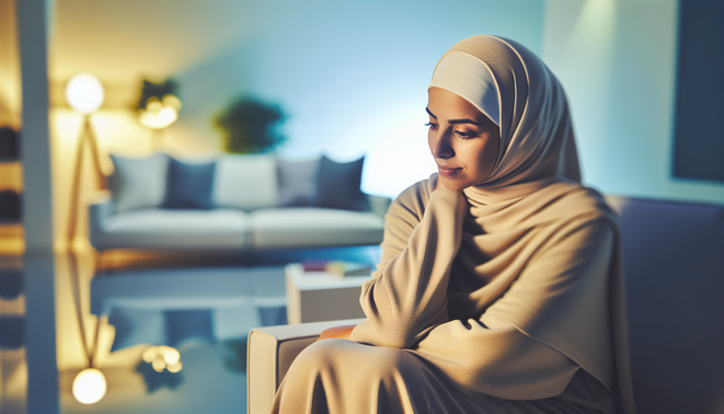 alt_text: A calm, introspective scene featuring a thoughtful person in a minimalist room, symbolizing reflection.