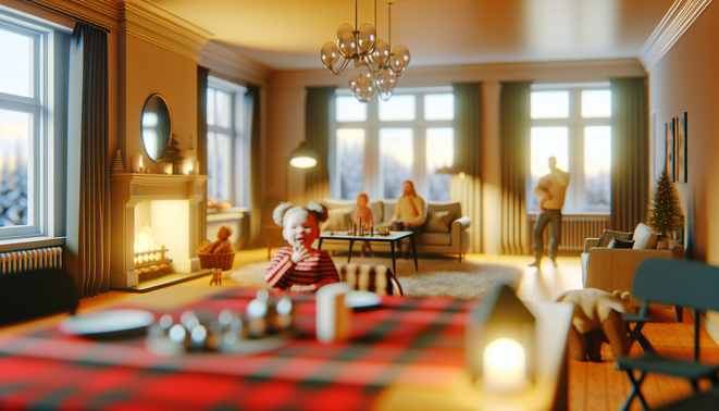 alt_text: A serene, warm space reflecting family complexities and introspection during the holidays.