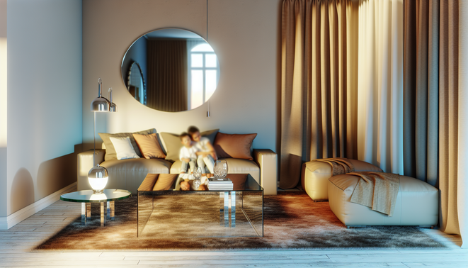 alt_text: A serene, warm setting captures family dynamics, featuring soft textures and reflective elements.