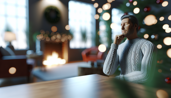alt_text: A serene, cozy setting capturing introspection and familial connections during holiday reflections.