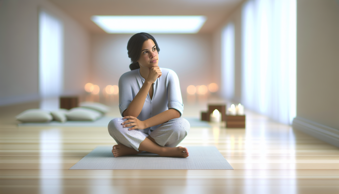 alt_text: A serene, minimal indoor scene features a contemplative individual surrounded by subtle personal objects.