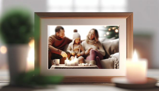 Cozy, introspective scene capturing warm family connections during the holiday season.