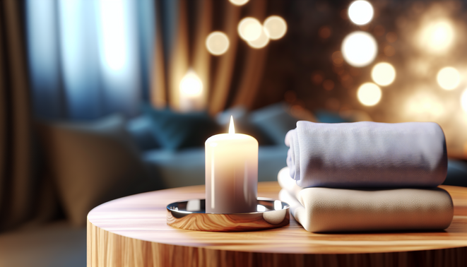 alt_text: A serene interior with a glowing candle and a folded blanket, evoking family warmth and reflection.