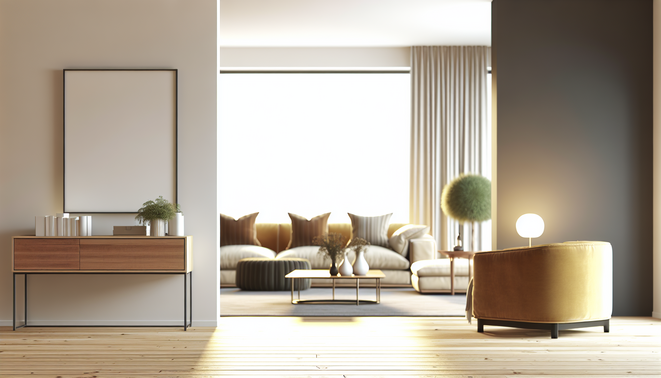 alt_text: A serene, modern living space exuding warmth and introspection, hinting at family connections.