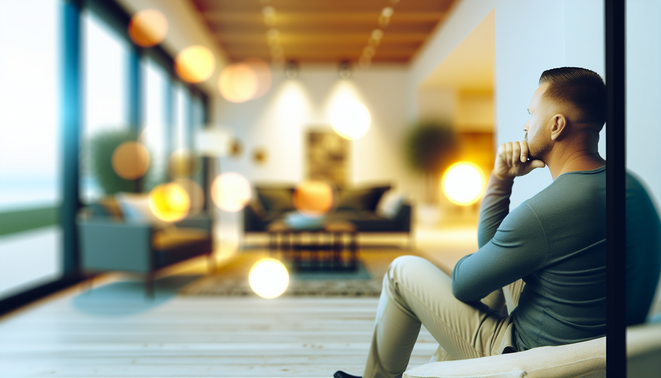 alt_text: A serene indoor scene featuring an introspective person in a modern, cozy space, reflecting on family.