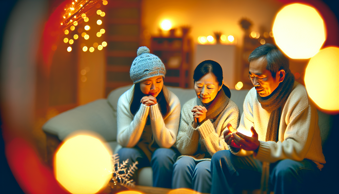 alt_text: A contemplative moment in a warm, modern space, evoking family connections during holidays.