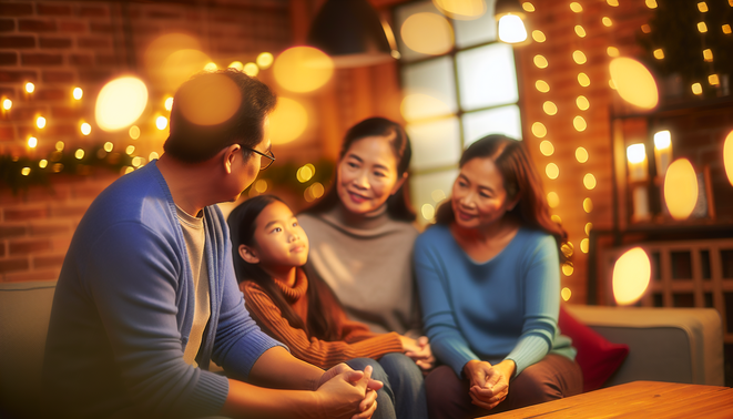 alt_text: A warm, introspective scene capturing the essence of family dynamics during the holidays.