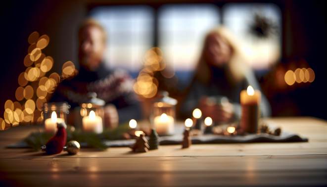 alt_text: Quiet reflection on family emotions during holidays, featuring warm lighting and cozy decor.