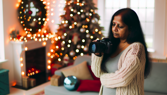 alt_text: A warm, inviting living room captures a reflective adult amidst subtle holiday décor, evoking family dynamics.