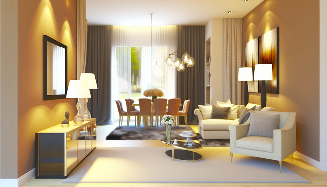 alt_text: A serene, modern interior captures family connection with soft lighting, warm materials, and subtle holiday hints.