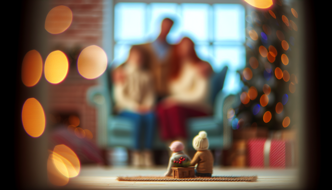 alt_text: A serene, holiday-themed scene portraying family connections through subtle, reflective elements.