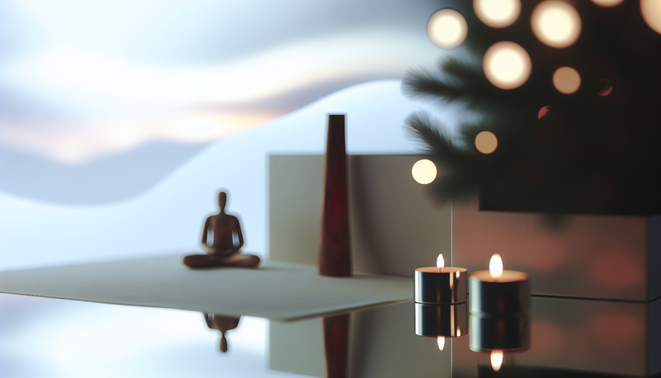 alt_text: A serene, minimal space captures introspective holiday emotions with soft light and thoughtful objects.