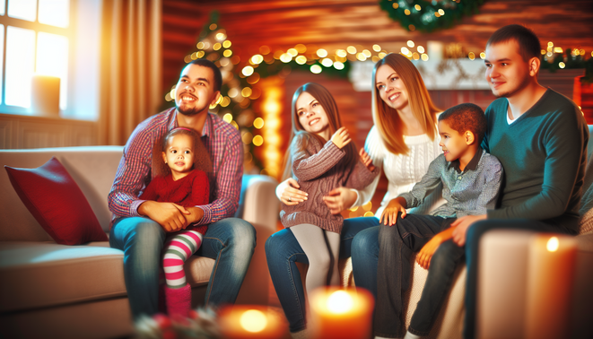 alt_text: Subtle reflections on family dynamics in a warm, inviting holiday setting, evoking introspection.