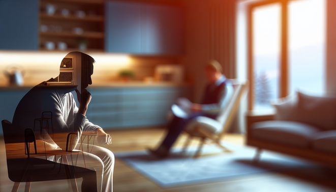 alt_text: A serene, modern interior with an introspective adult, symbolizing family dynamics during holidays.