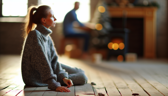 alt_text: A serene, minimal setting reflecting introspection and family dynamics during the holiday season.