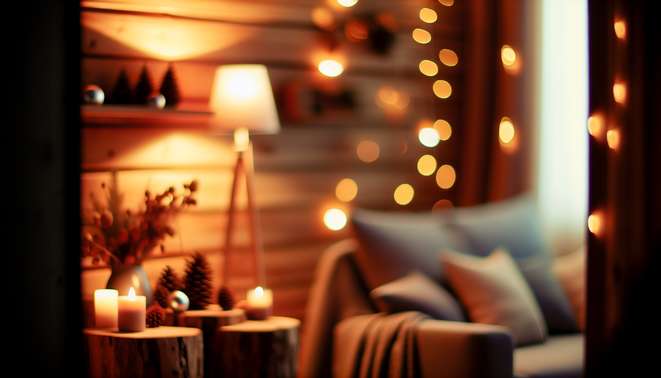 alt_text: A serene, cozy space with warm lighting, symbolizing introspection and family connections during holidays.