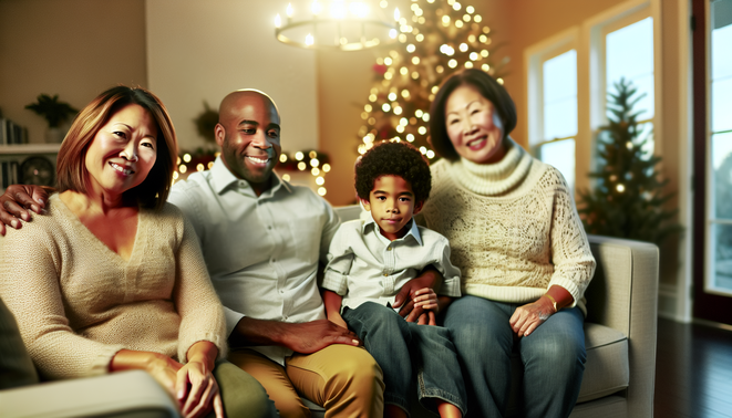 alt_text: A serene, modern setting capturing the essence of family dynamics during holiday introspection.