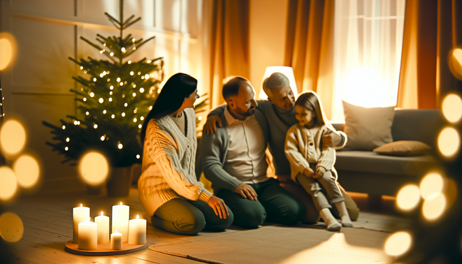 alt_text: A warm, minimalist setting evoking family dynamics during holidays with cozy elements and soft light.
