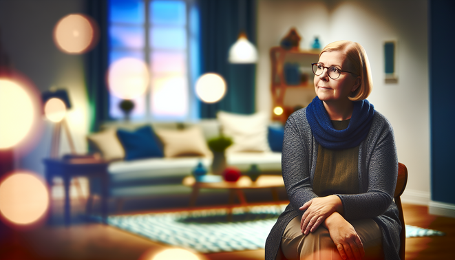 alt_text: A thoughtful adult in a serene room, reflecting on family dynamics during the holidays.