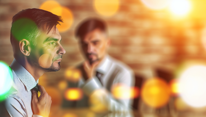 alt_text: A contemplative figure in a warm, minimalist setting reflects on family dynamics during holidays.