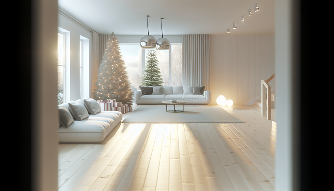 alt_text: A serene, modern interior captures holiday family dynamics, focusing on warmth and quiet reflection.