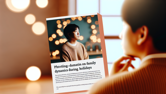 alt_text: A contemplative person in a minimal, warm-toned setting, reflecting on family dynamics during holidays.