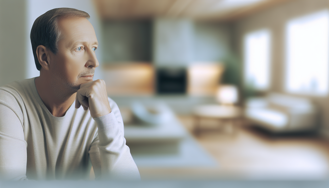 alt_text: A serene, modern interior with a pensive person, evoking calm family moments during the holidays.