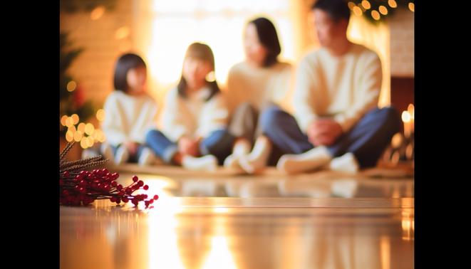 alt_text: A serene space with warm tones, evoking family togetherness and introspection during holidays.