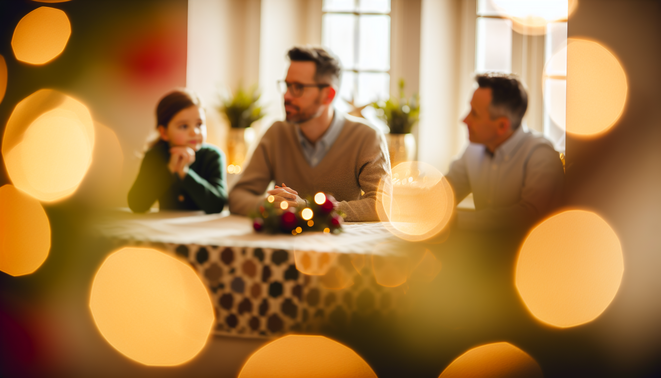 alt_text: A serene indoor scene captures thoughtful introspection on family dynamics during the holidays.