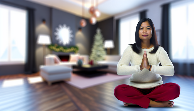 alt_text: A serene, modern holiday living space with a thoughtful adult, evoking calm family dynamics.
