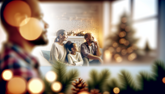 alt_text: A serene scene capturing introspection and warmth, embodying family connections during holidays.