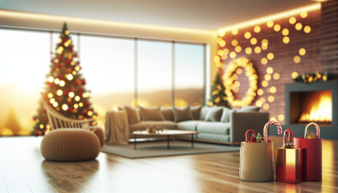 alt_text: A serene, modern setting symbolizing family connection during the holidays with warm tones.